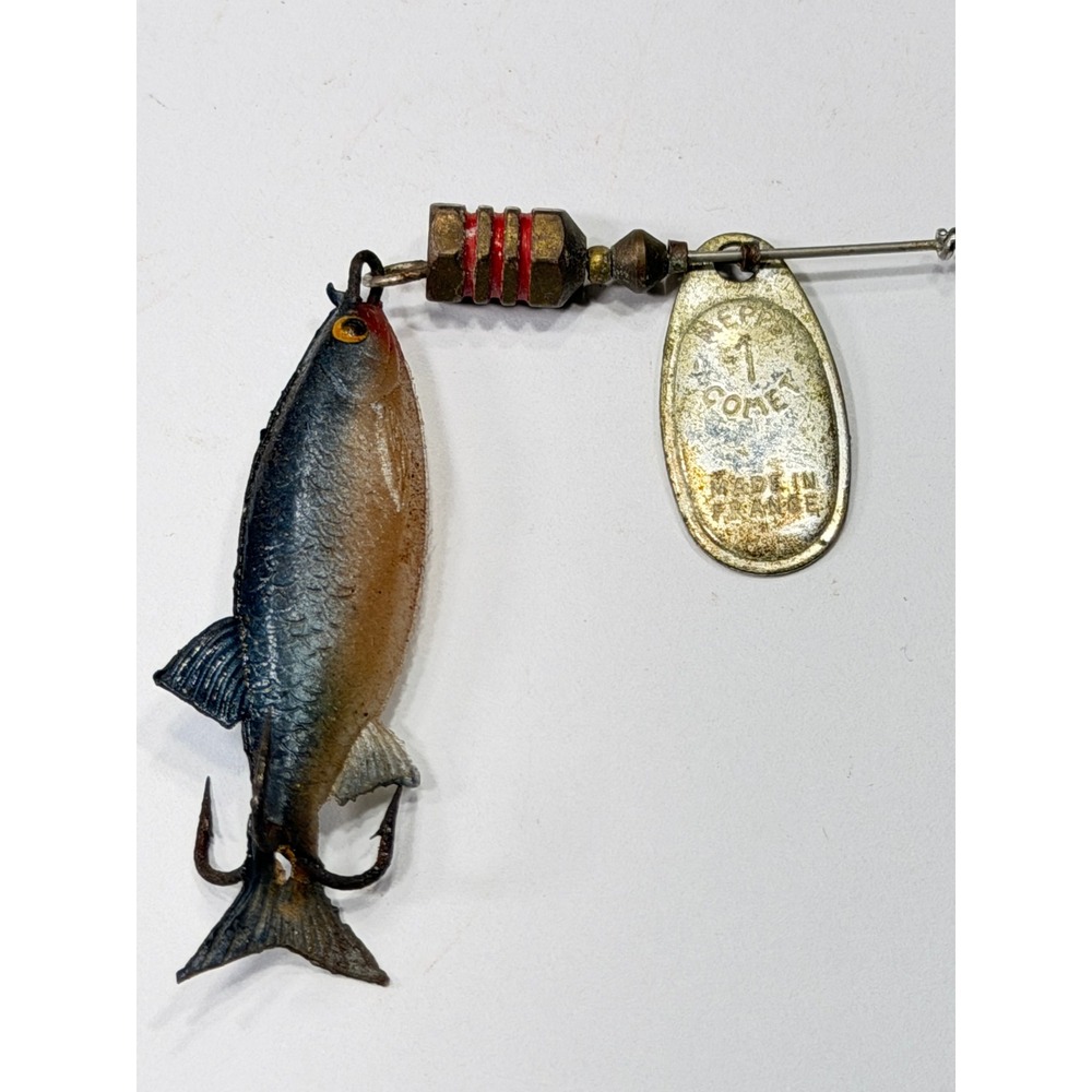 Vintage Mepps Comet 1 Spinner Fishing Lure Rubber Minnow Made in France Silver